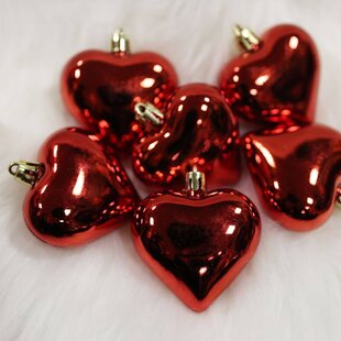 Vianočná ozdoba, 6 ks, srdcia, červené, na vianočný stromček, 6 cm