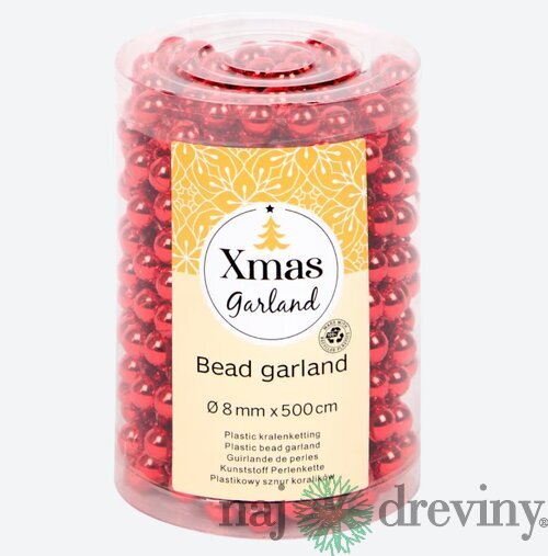 Vianočná reťaz z kovových korálok - červený