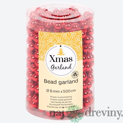 Vianočná reťaz z kovových korálok - červený