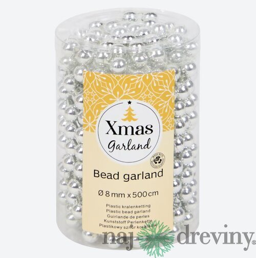Vianočná reťaz z kovových korálok - strieborný