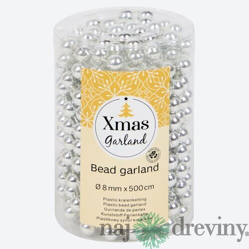 Vianočná reťaz z kovových korálok - strieborný