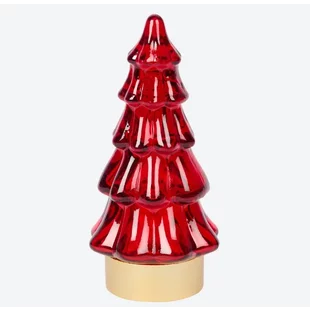 Vianočný stromček s LED, sklo, 13cm - červený
